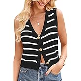 Womens Crochet Deep V Neck Sweater Vest Summer Sleeveless Knit Tops Button Down Casual Cropped Cardigan