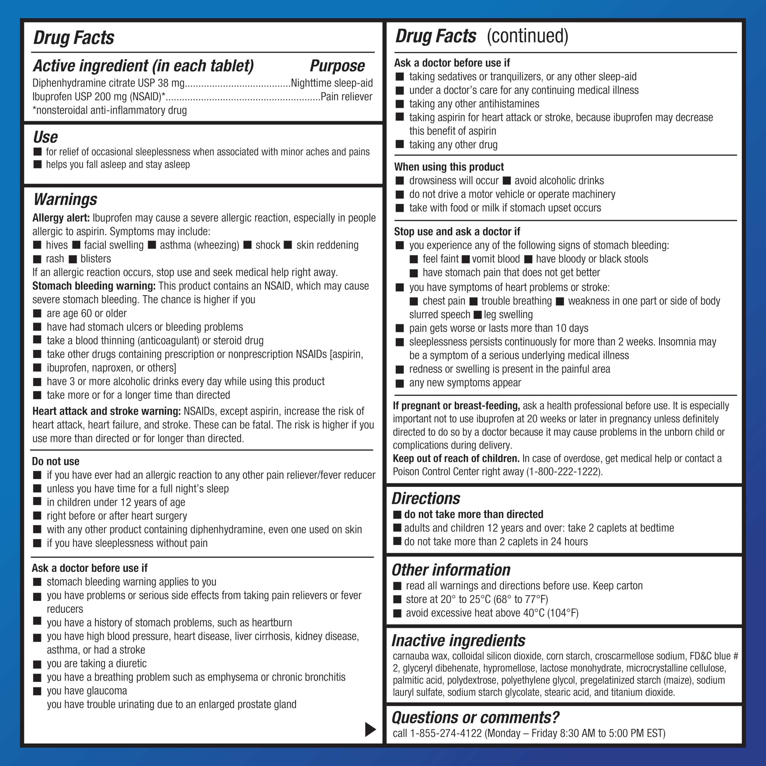 Amazon Basic Care Ibuprofen PM, Ibuprofen 200 mg and Diphenhydramine Citrate 38 mg Tablets, Pain Reliever and Nighttime Sleep-Aid, 120 Count (Packaging may vary)