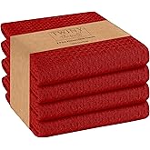 TWINY threads Waffle Dish Towel, 4 Pack, 16x26 Inch, Premium Large 100% Cotton Kitchen Linen Set, Absorbent Cloth for Drying Dishes, Cookware, Quick Drying, Reusable & Machine Washable Wash Rags, Red