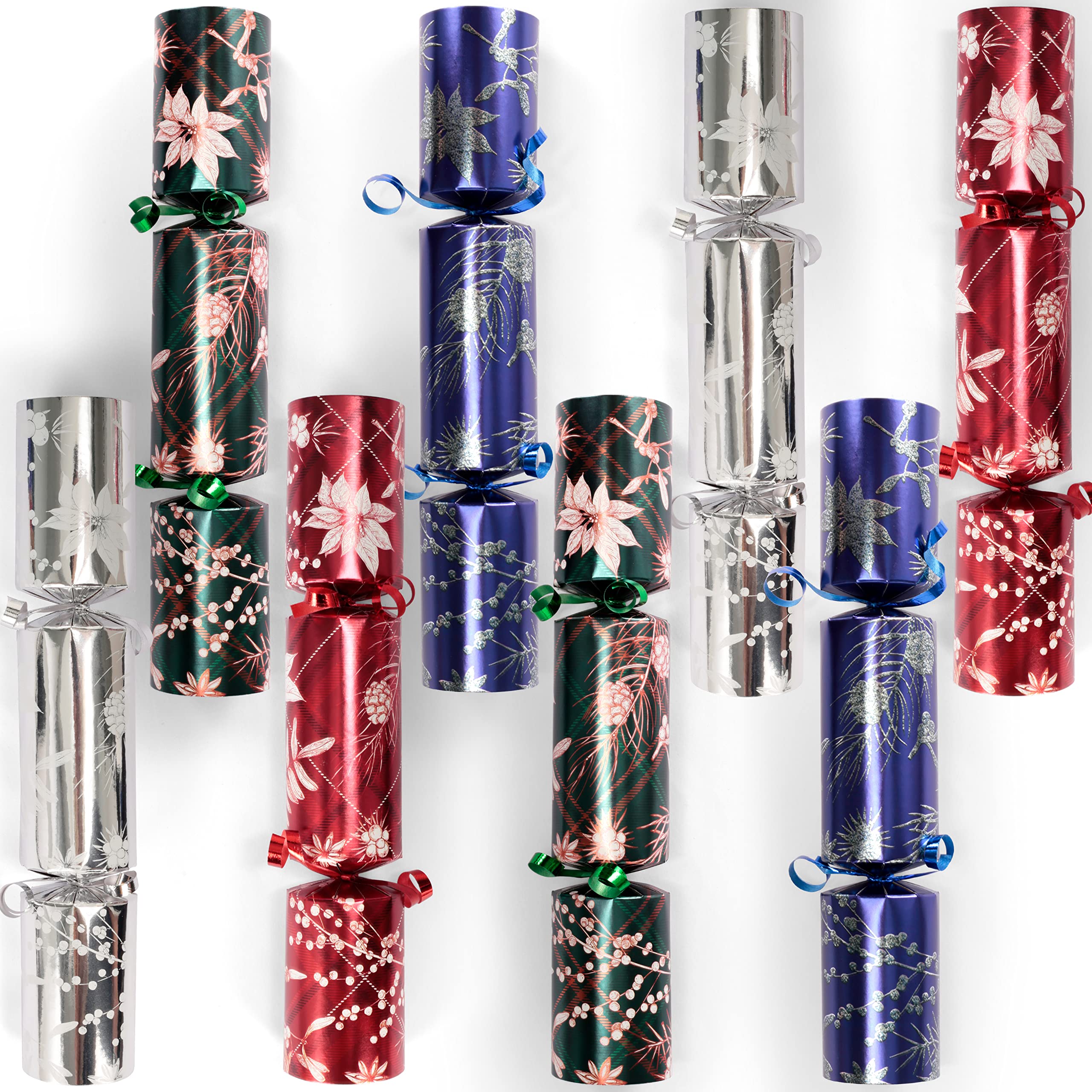 JOYIN 8 Pack Christmas Party Favor with Flower Designs, Non-Snap Party Table Favors with Holiday Joke, Paper Hat and Gift for Kids and Adults Traditional Christmas Parties