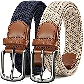 CHAOREN Stretch Belt Men 2 Pack - 1 3/8" Braided Golf Belts For Men - Casual Elastic For Pants and Jeans