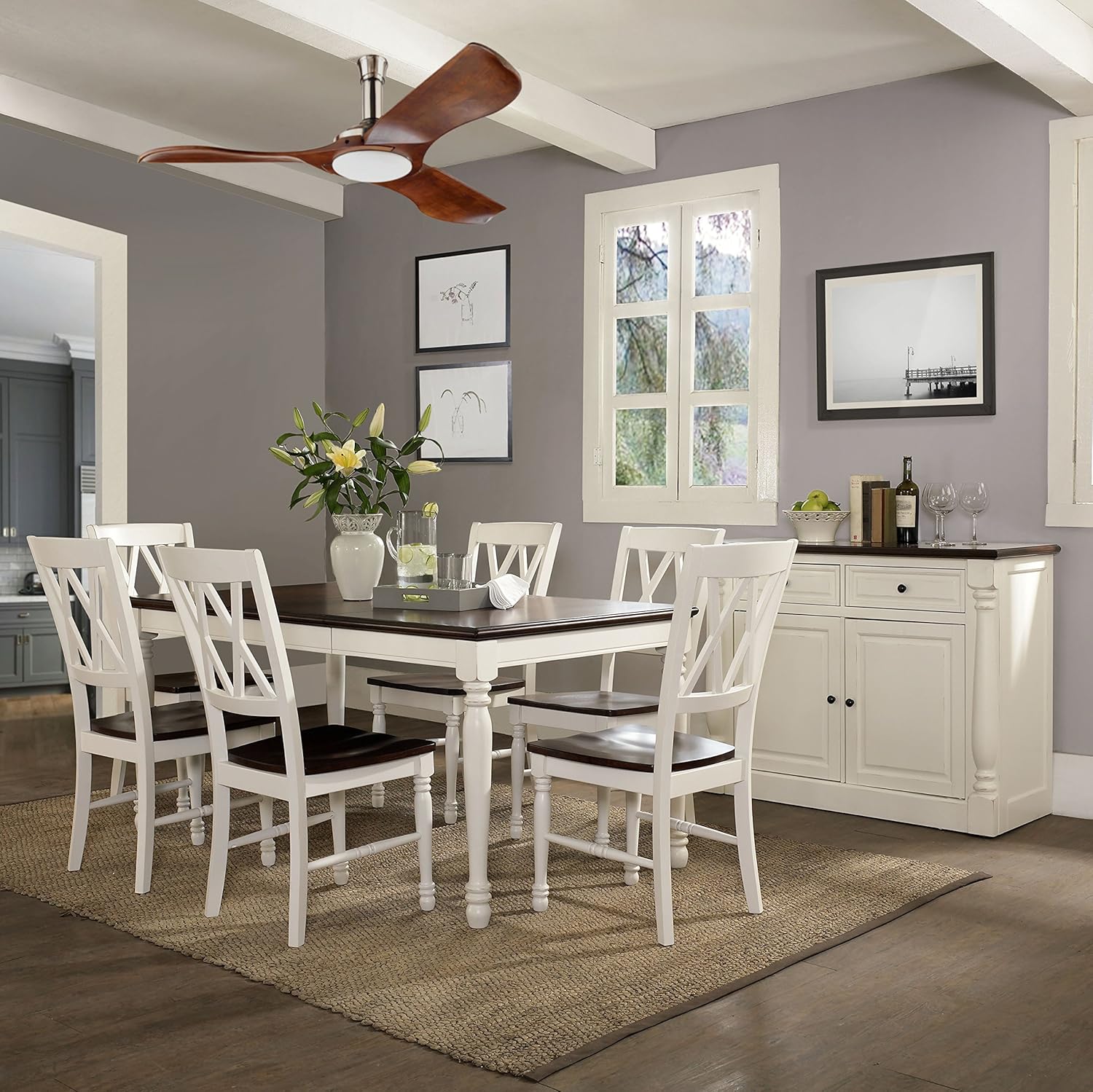 Crosley Furniture Shelby 7-Piece Dining Set with Table, Extension Leaf, and 6 Chairs, Distressed White - Table & Chair Sets
