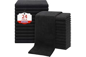 FIXSMITH Salon Towels 24 Pack, Black Hand Towels for Bathroom, Quick Dry Gym Towels, Spa Face Towel, Absorbent Microfiber Tow