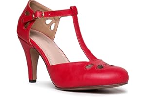 J. Adams Pepper Mary Janes - Vintage Cutout Low Kitten Heels Retro T Strap Pumps