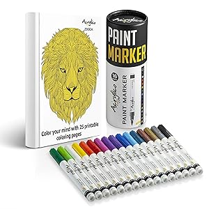 Acrylico Markers Paint Pens | 16 Vibrant Colors Acrylic Pens Set | Extra-Fine Tip, Opaque Ink, Non-Toxic