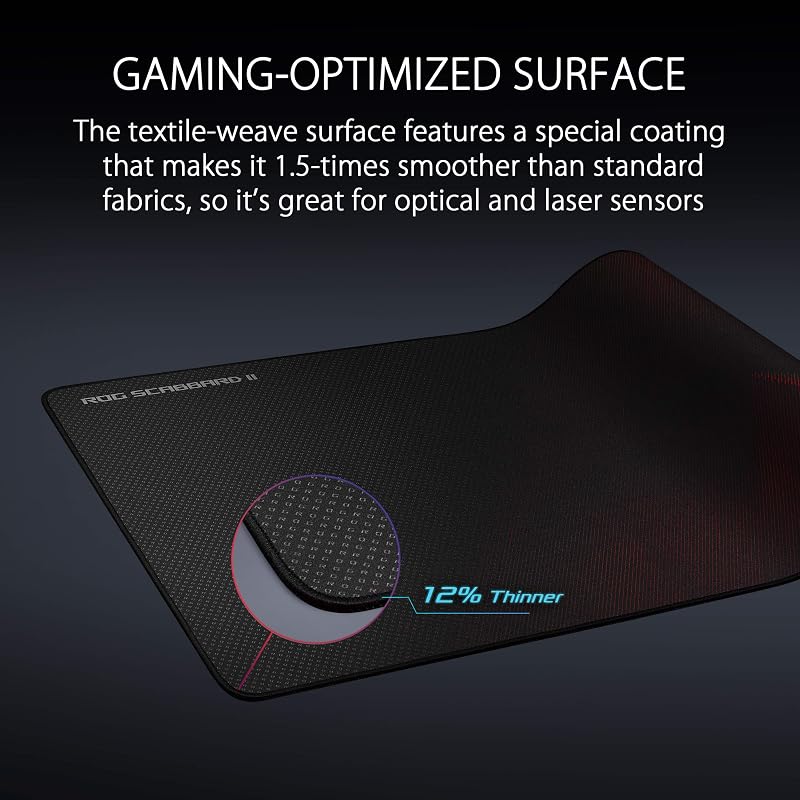 ROG Scabbard II - Tapis de Souris Gamer Grand Format avec revêtement Protecteur(hydrophobe, oléophobe, Anti-poussière), Bords Anti-effilochements Cousus à Plat, Base en Caoutchouc Anti-dérapante