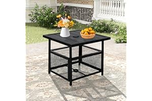 Crownland Outdoor Bistro Patio Square Side Table with 1.57 inches Umbrella Hole for Garden, Swimming Pool, Backyard, Black