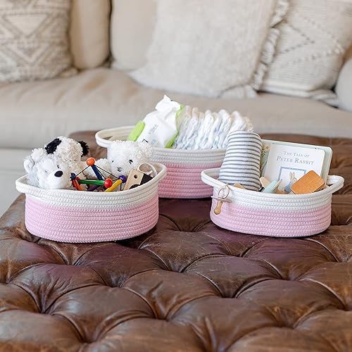 NaturalCozy 3-Piece Oval Storage Basket Set– Soft Natural Rope