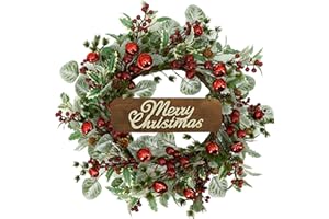 KORSMV Christmas Wreath for Front Door Winter Wreath with Eucalyptus Leaves,red Bell bin for Front Door Indoor Outdoor Farmhouse Festival Home Decor