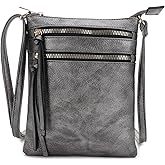DELUXITY Crossbody Purse Bag Shoulder Bag Multi Pocket Zipper Purse | Pewter