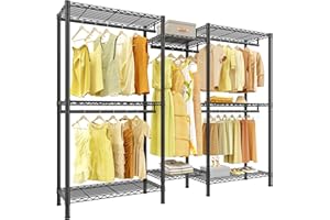Raybee Clothes Rack,Clothing Racks for Hanging Clothes Heavy Duty,Adjustable Garment Rack with Shelves,Clothing Rack Max Load 905LBS,75" W x 77" H x 17.8" D,Black