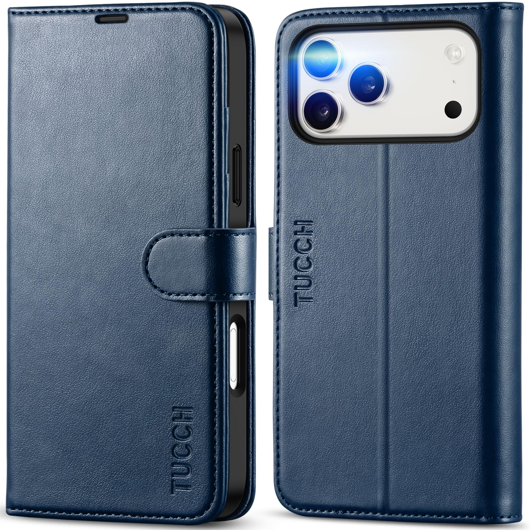 Photo 1 of TUCCH Case Wallet for iPhone 17 Pro Max (6.9") 2025, Stand, RFID Blocking, 4 Card Holders, TPU Shockproof Inner Shell, PU Leather, Magnetic Closure Folio Protective Cover, Dark Blue