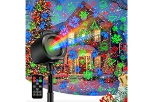 JEPWE Christmas Lights Projector Outdoor, 2-in-1 Holiday Light Projector with 4 Slides & 8 Brighter HD Patterns, Moving RGB Firefly Effects Light for Christmas Decorations, Halloween, Yard & Garden
