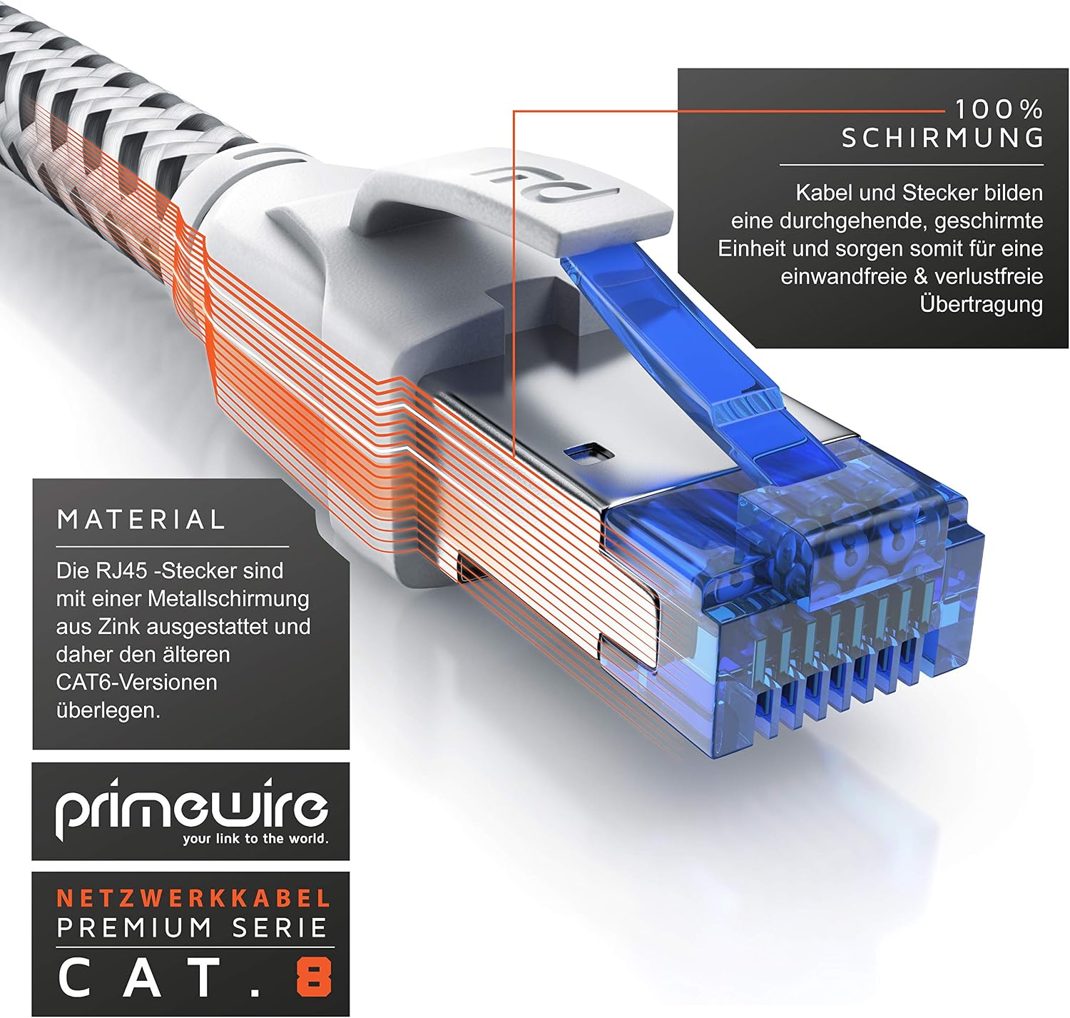 CSL, CAT 8.1 Network Cable 40 Gbits, 3 m, Cotton Sheath, LAN Cable Patch Cable Data Cable RJ45, CAT 8 Gigabit Ethernet Cable - Image 4