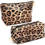 Glamlily Small Leopard Print Faux Leather Makeup Bag (8 x 3 x 5 in, 2-Pack)