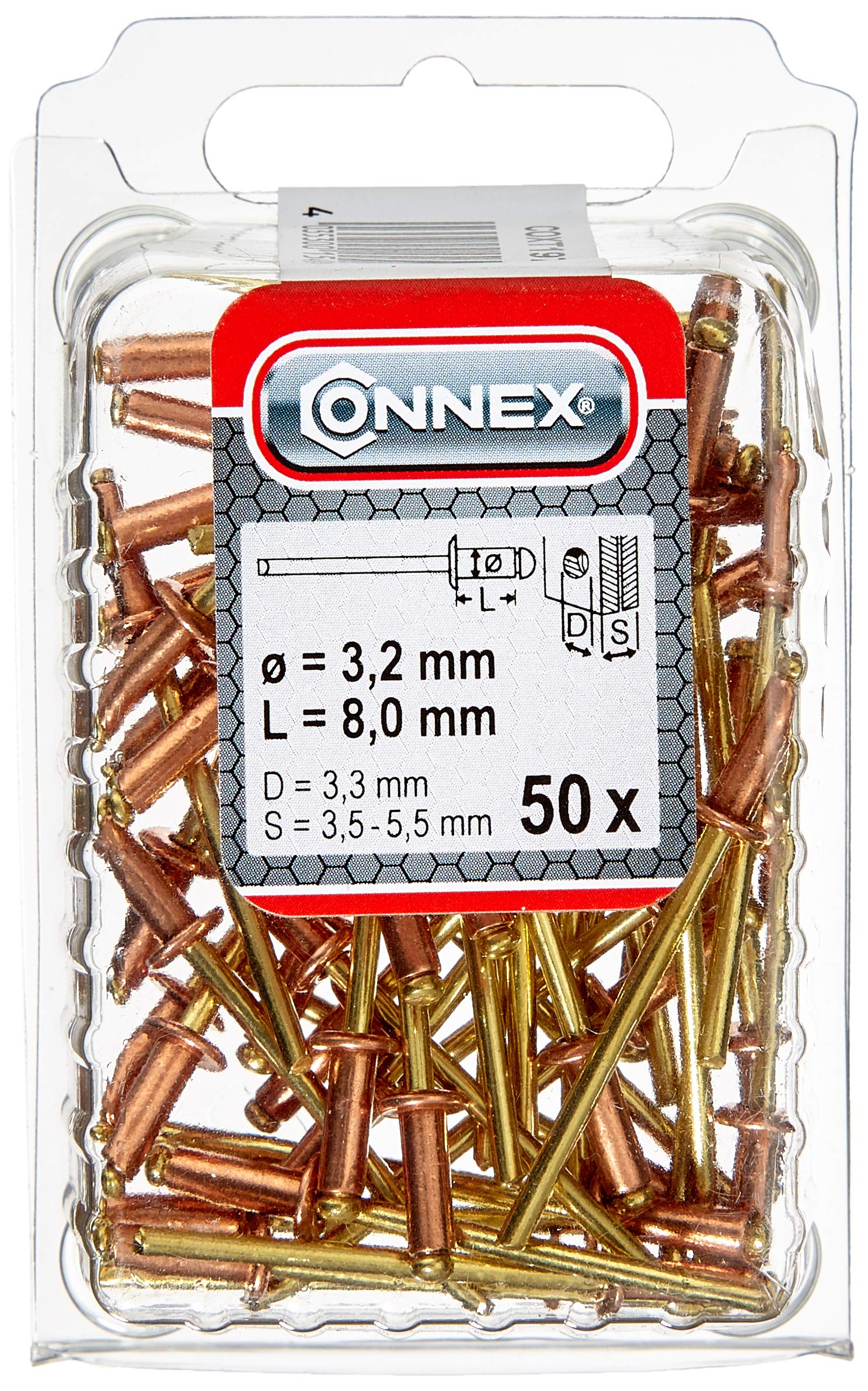 Connex COXT197308 Copper/Bronze Blind Rivets, Brown/Gold, 3.2 x 8 mm, Set of 50 Piece
