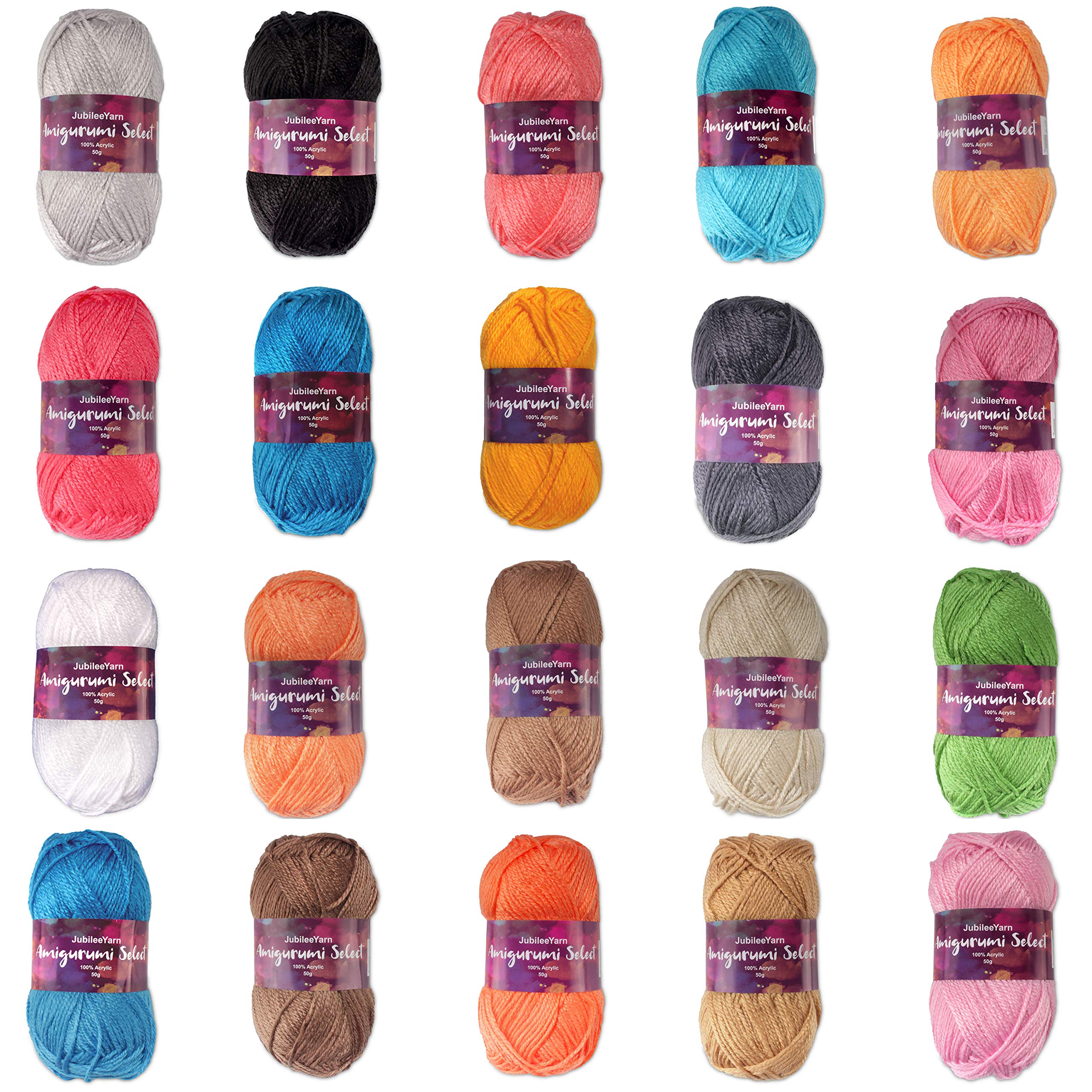JubileeYarn Amigurumi Select Yarn - Baby Weight Acrylic - Assorted Colours Variety Pack - 12 Skeins