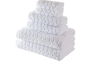BAGNO MILANO Turkish Bath Towels, Soft Plush Jacquard Luxury Bath Towels, Quick Dry Towel Set (White, 6 pcs Towel Set)