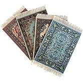 Set of 4 Dollhouse Area Rugs – Miniature Carpet Accessories for Doll Houses, 6 x 4 Inch Rectangular Floor Décor, Oriental Style