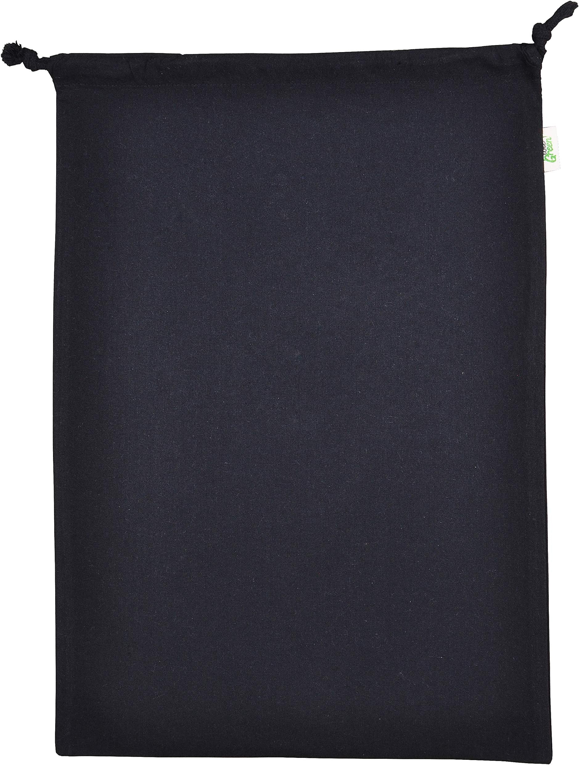 Atmos Green four Pack Black color 12 x 16 Recycled Cotton drawstring Shoe bags. Made in India.