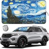 [2025 Upgrade] TDCQQGQQ Van Gogh Starry Sky Windshield Sun Shades, Car Sun Shade for Front Window for Car SUV Truck, Protect The Vehicle from High Temperature Damage and Uv Reflection,63 L x 33.5