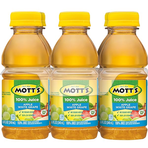 MOTT’S 100% APPLE WHITE GRAPE JUICE, 8 FL OZ BOTTLES, 6 PACK
