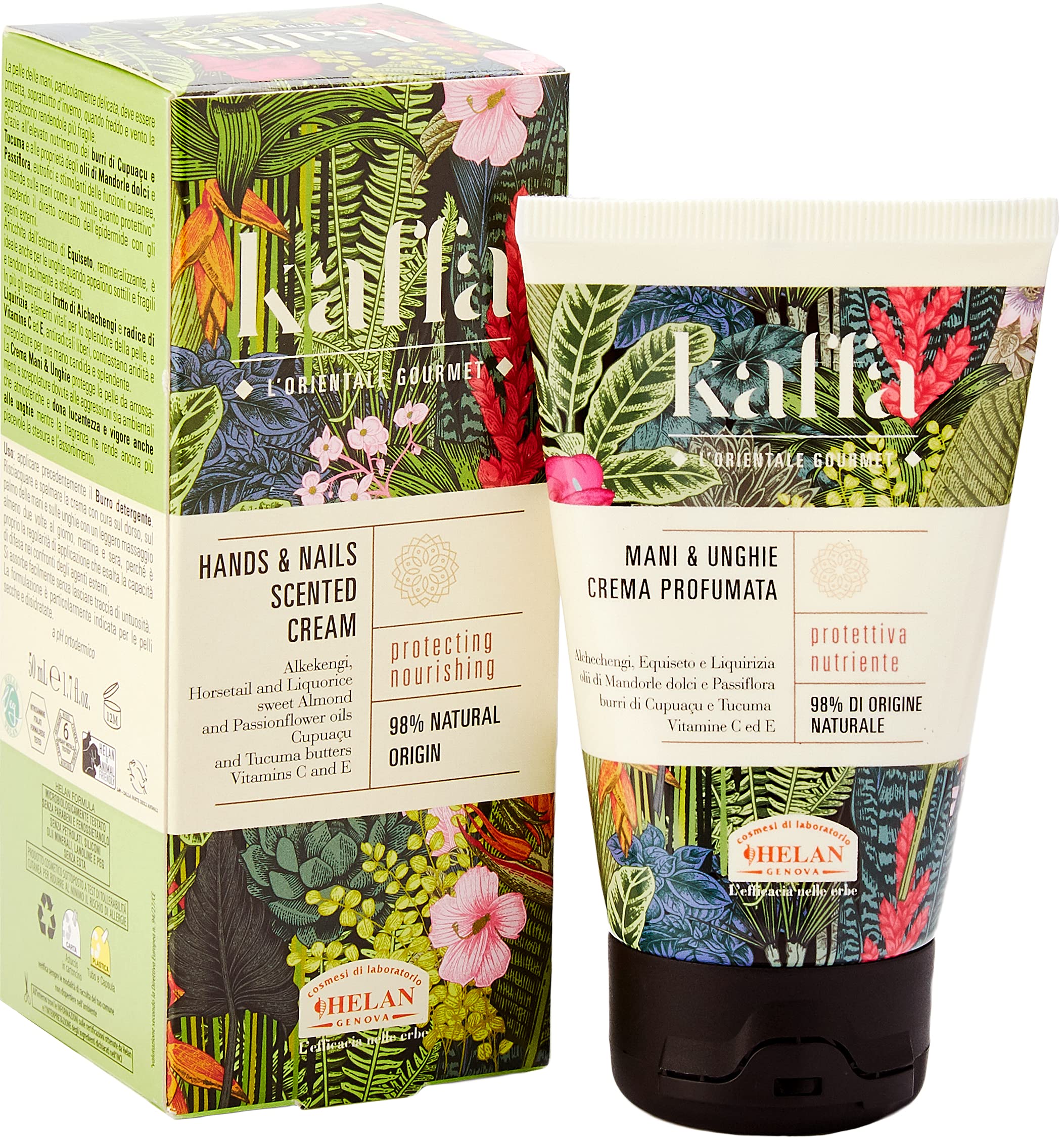 Helan Kaffa - Hand Cream & Nail Strengthener with Sweet Almond Oil, Vitamin C and E - Hand Cream for Very Dry Hands, Natural and Protective Action against Atmospheric Agents - Made in Italy, 50 ml