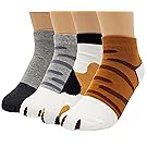 JJMax Women's Cute Kitty Cat Paws Socks with Paw Prints on Toes, Ankle 4 Pair Set, One Size,Ankle 4 Pair Set,One Size