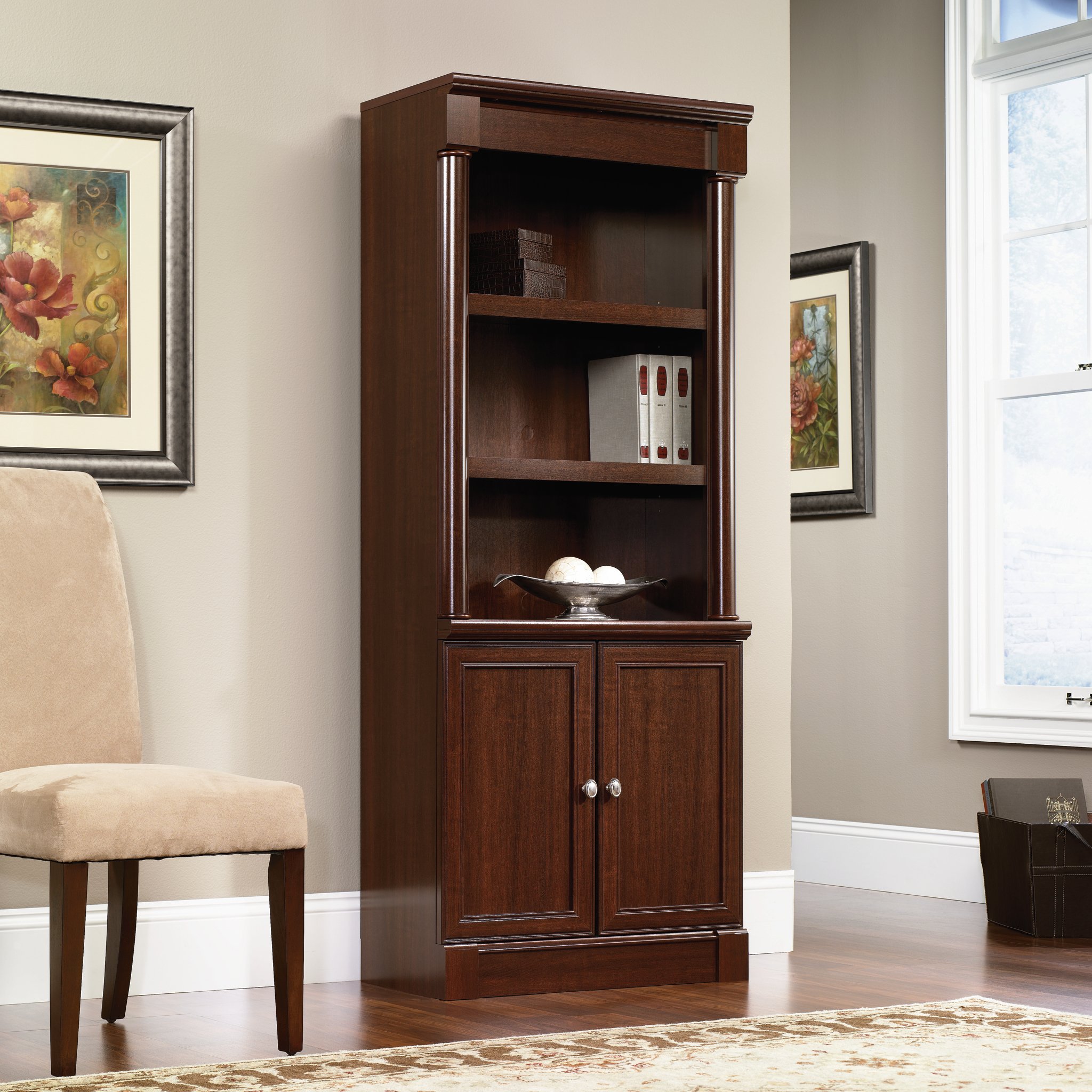Sauder 412019 Palladia Library with Doors L: 29.37" x W: 13.90" x H: 71.85" Select Cherry finish