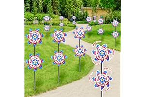 BRBECON 4th of July Patriotic Pinwheels Decorations, 20 Pack Pinwheels for Kids Sparkly Reflective Pinwheels for Yard and Garden, USA Flag Designs Blinding Wind Spinners Outdoor Scare Birds Away - Connectable