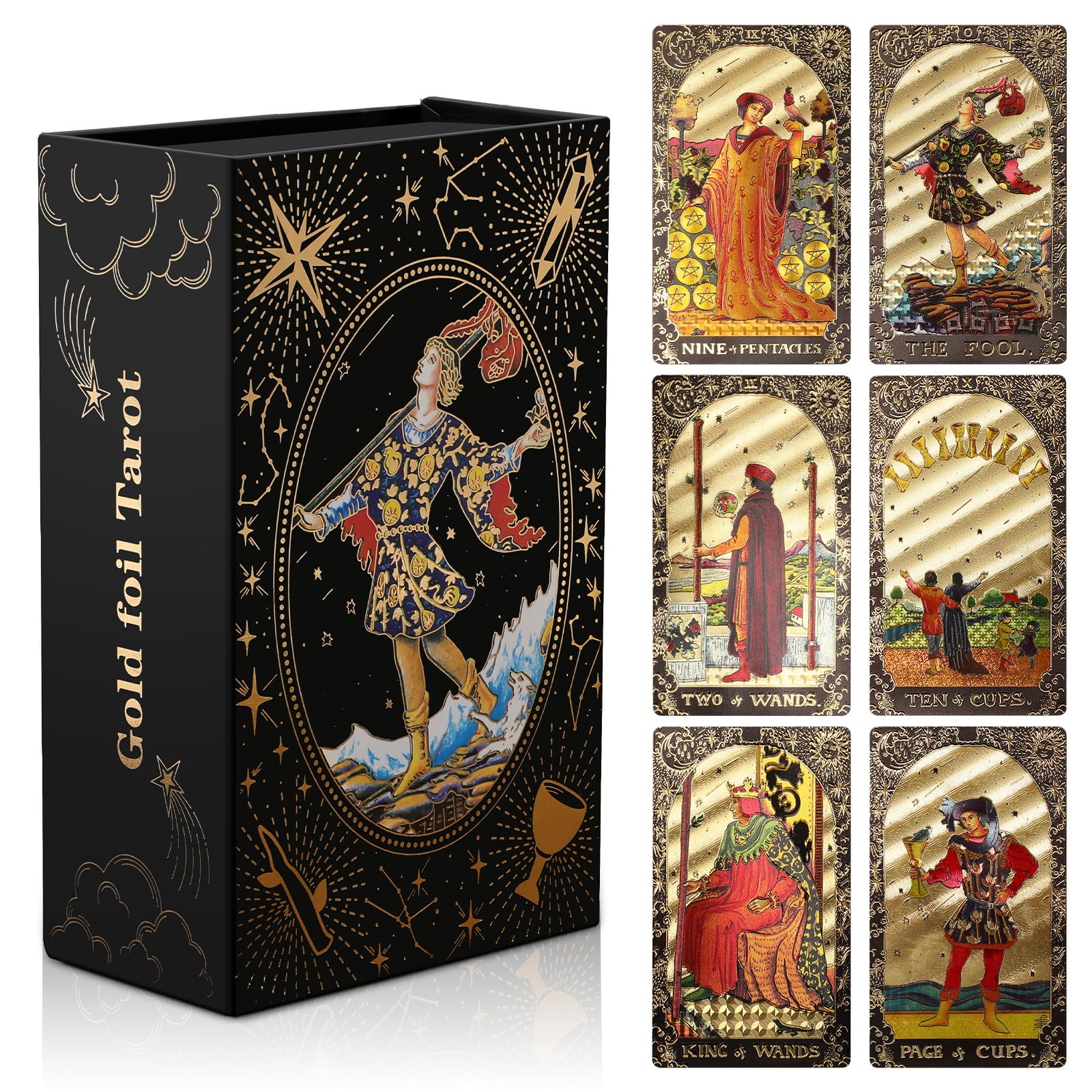 KIINO 78 Black Gold Tarot Cards with Guide Book Tarot Deck PVC Thick ...