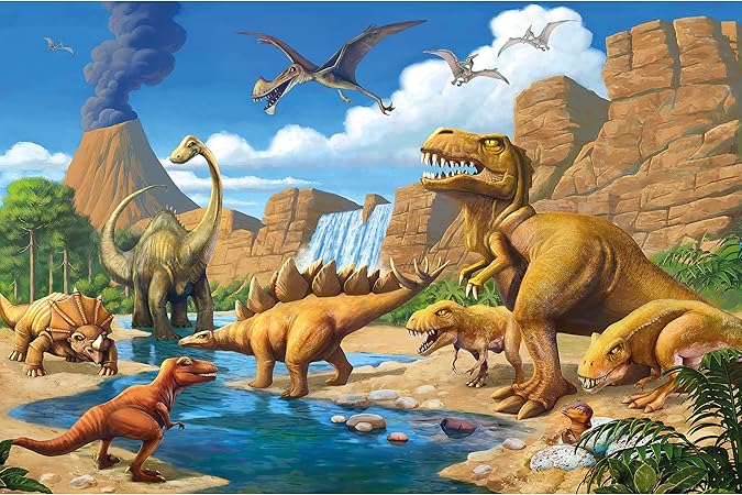 Amazon Com Kid S Room Nursery Large Photo Wallpaper Dinosaur Adventure Picture Decoration Dino World Comic Style Volcano Waterfall Image Decor Wall Mural 132 3x93 7in 336x238cm Baby