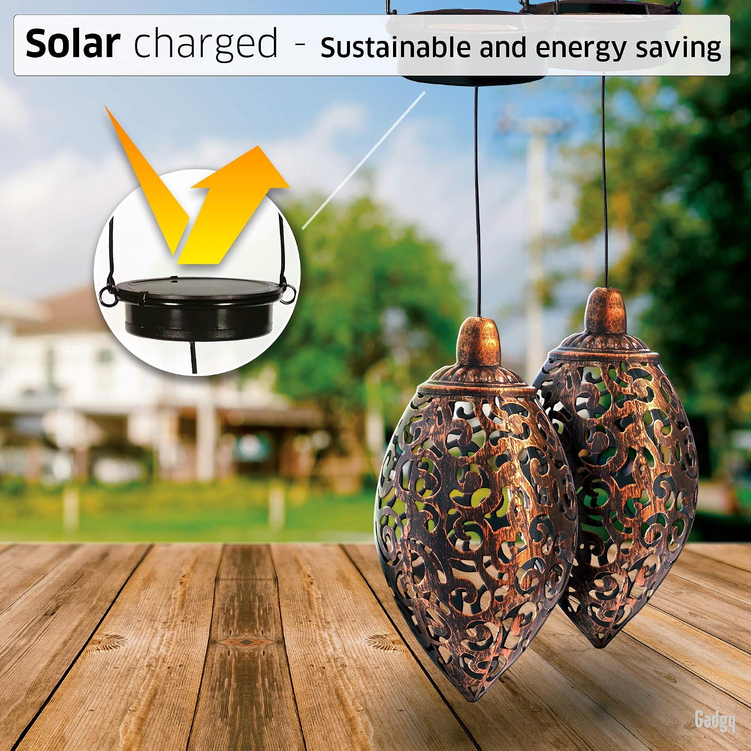 Gadgy Moroccan Deco Solar Lanterns - Set of 2 Outdoor Hanging Lanterns, Pointed - Image 3