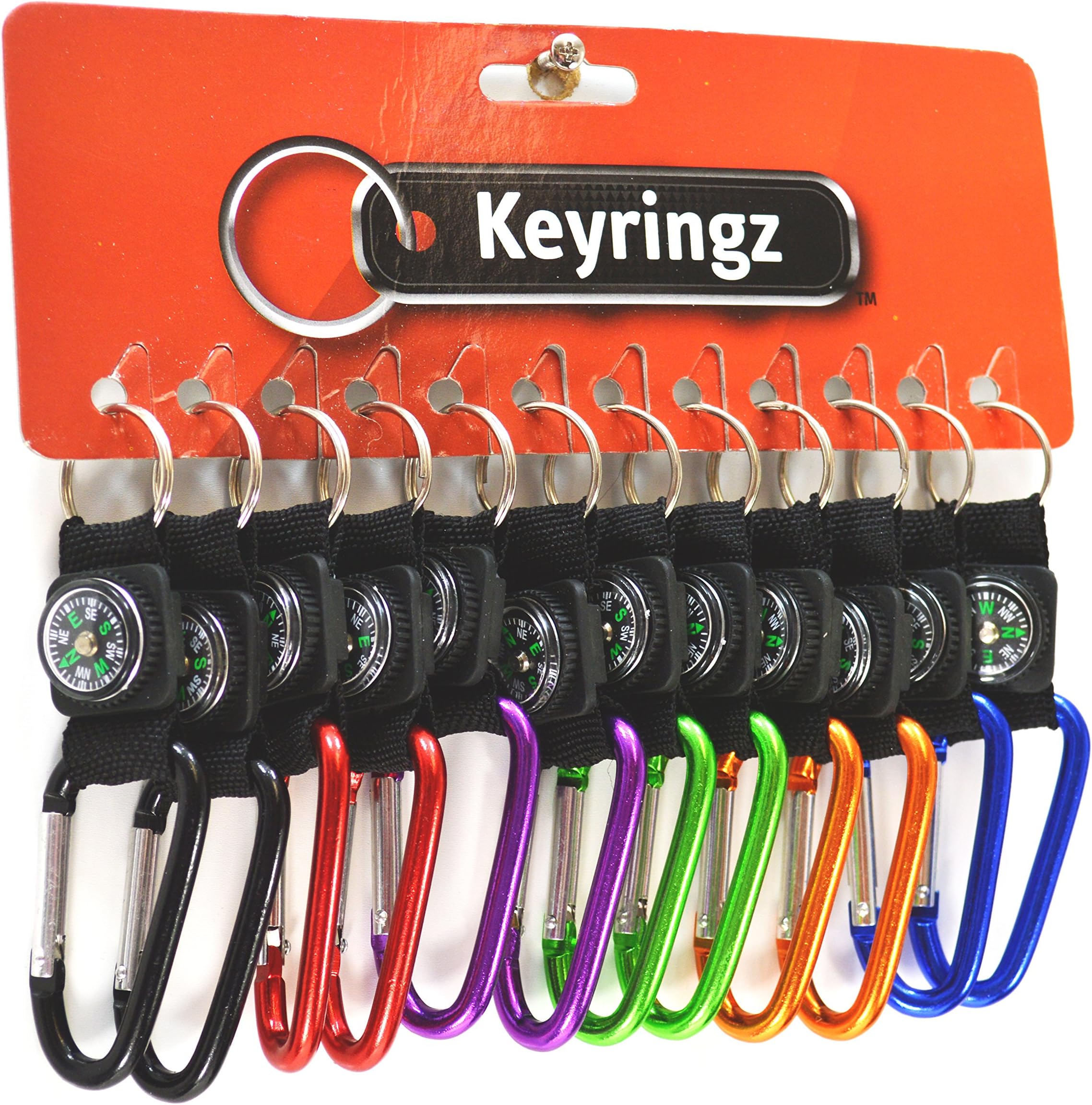 Chelford 12 units Metal V Clip Carabina Keyrings With Nylon Loop and Compass