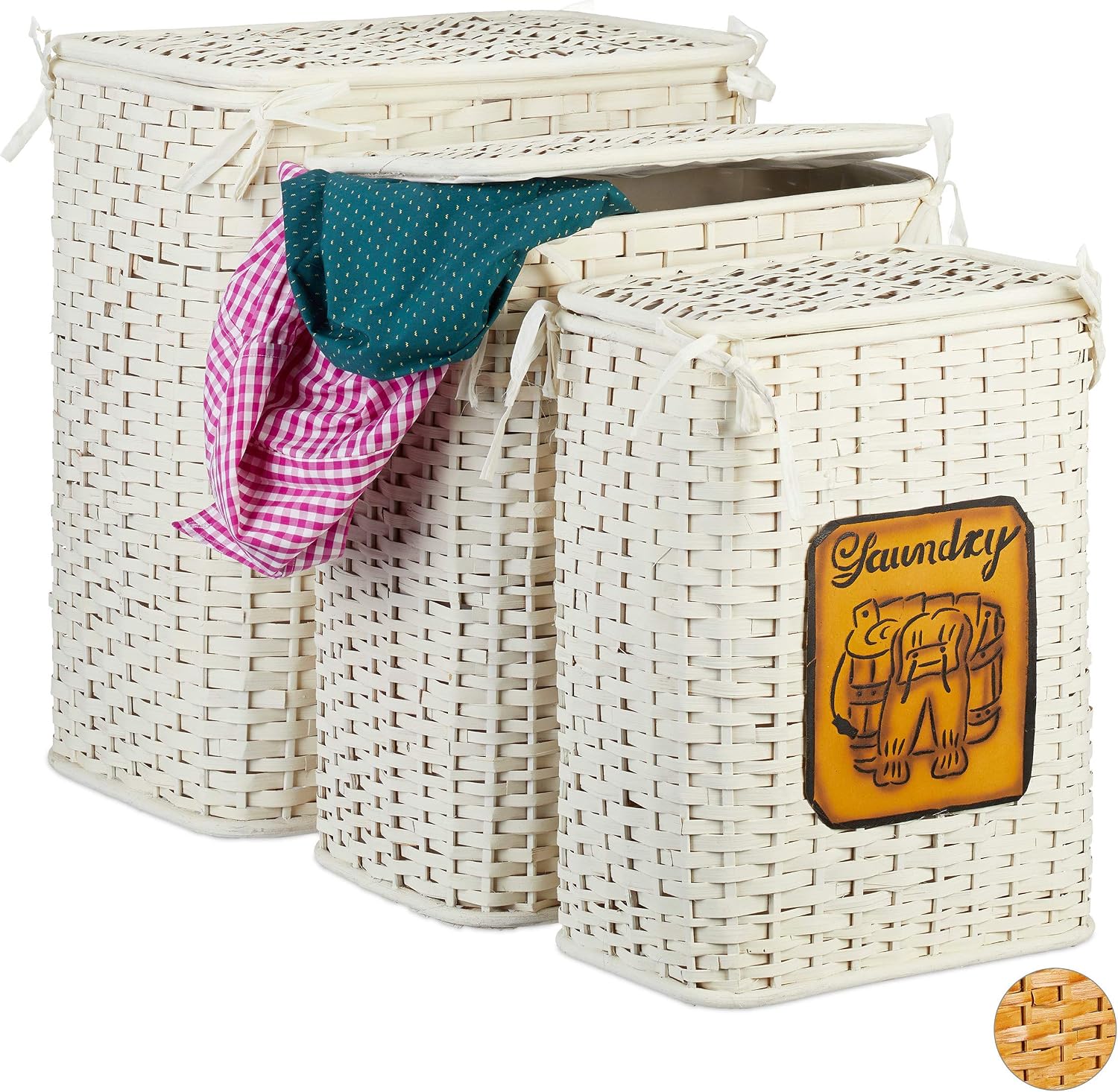 3 cestos para la ropa de bambú blanco 3 cestos para la ropa de bambú blanco
