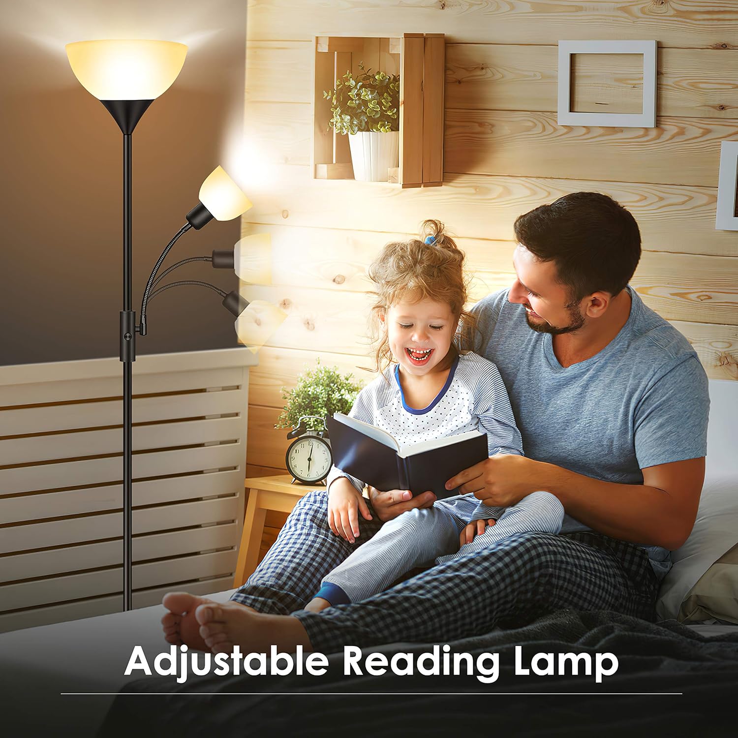 Floor Lamp - Standing Lamp, 9W LED Torchiere Floor Lamp + 4W Adjustable Reading Lamp, 3000K Energy-Saving LED Bulbs, 3-Way Switch, >50,000hrs Lifespan, Floor Lamps for Bedroom, Living Room, Office: Home Improvement