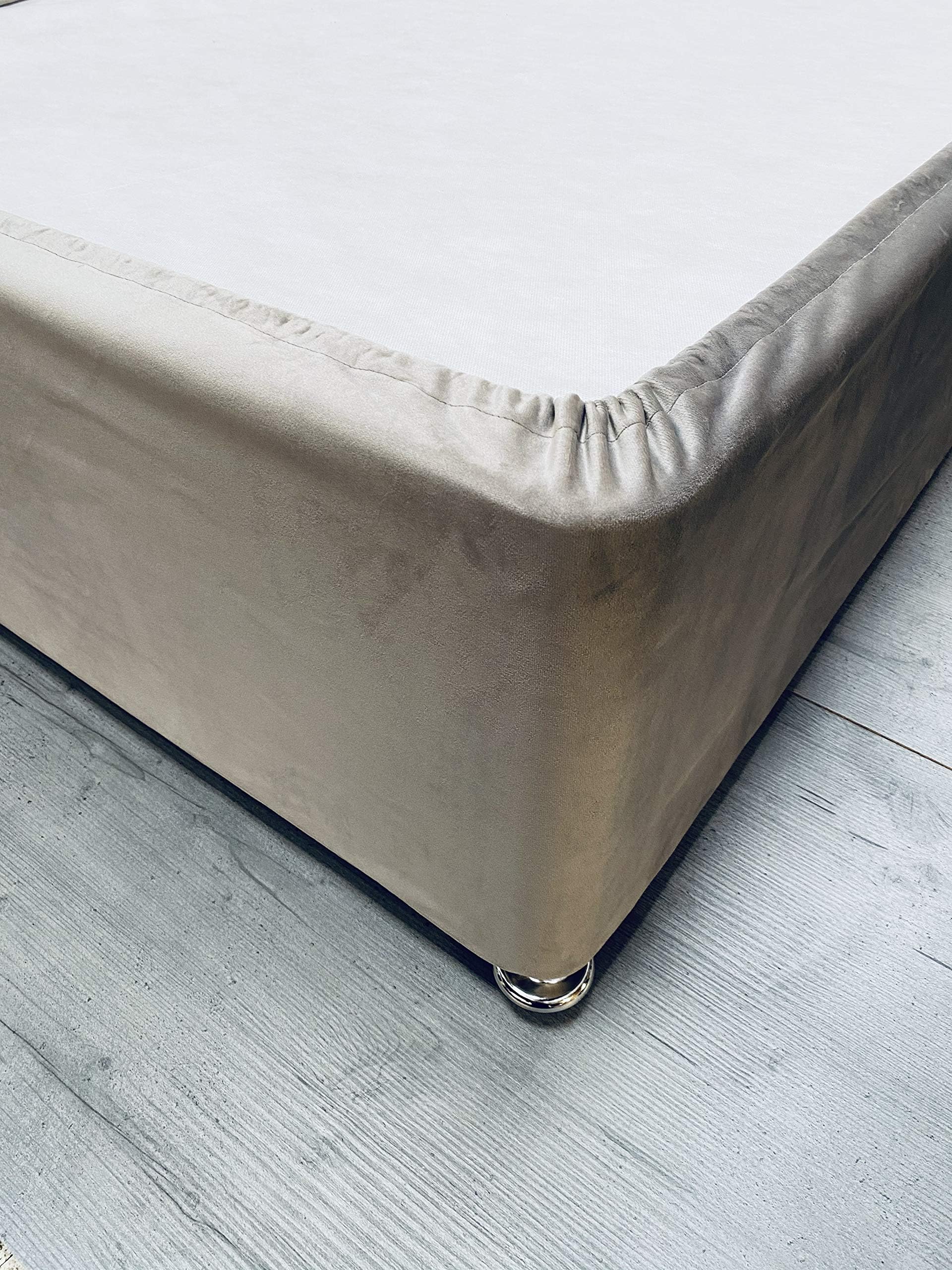 Picton Headboards Elasticated Bed Valance Divan Base cover Bed wrap PLUSH VELVET (Pebble, 5FT KINGSIZE)