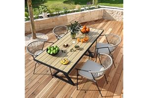 YITAHOME 5-Piece Outdoor Patio Dining Set, Stackable Rope Dining Chair & Anti-Scratch Table for 4 People, Outside Conversation Dining Set with Umbrella Hole for Patios, Balcony, Garden, Lawn