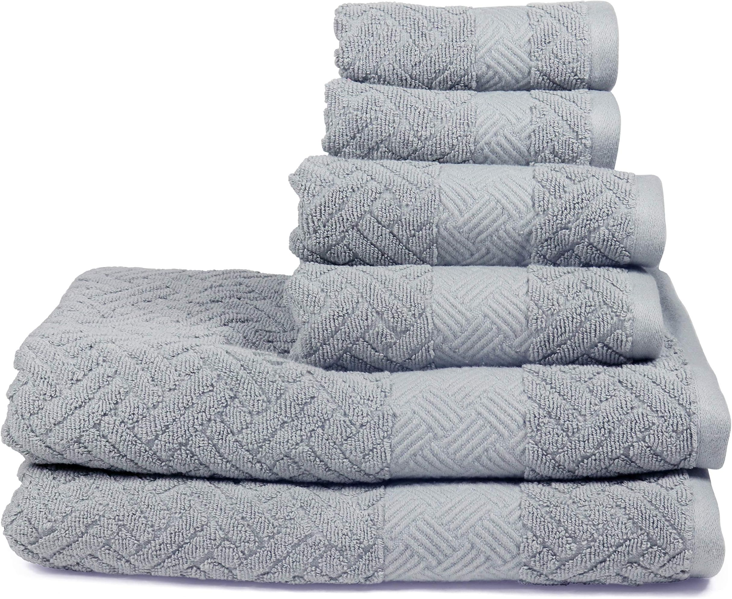 Arkwright Jacquard Cotton Towel Set, Pack of 6 Includes 2 Bath Towels, 2 Hand Towels, 2 Washcloths with Serenita Luxury Design Geometric Basket Weave (Dark Gray)