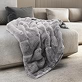 Mon Chateau 60" x 70" Hearthside Faux Fur Throw Blanket, Reversible Soft Blanket for Queen-Size Bed, Couch, or Sofa, Cozy Home Decor and Stylish Living Room Comfort, Fog Stone