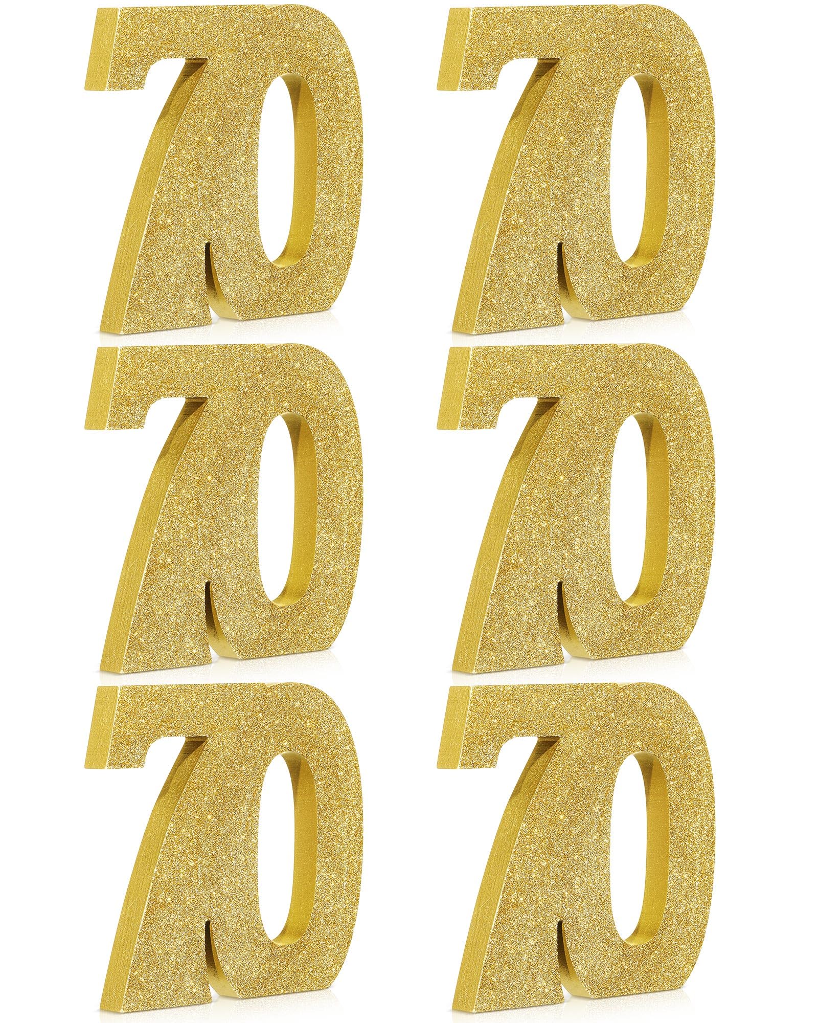 Photo 1 of Shellwei 6 Pcs 70th Birthday Decorations for Men and Women, 70th Anniversary Decorations, Gold Glitter Number 70 Table Topper Centerpieces Decorations for Birthday Party
