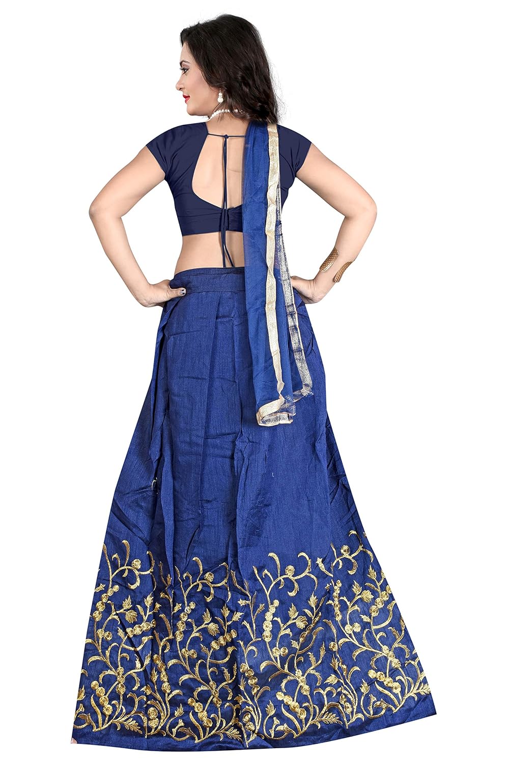 florence women's navy blue raw silk semi-stitched lehenga choli(lg013-new)