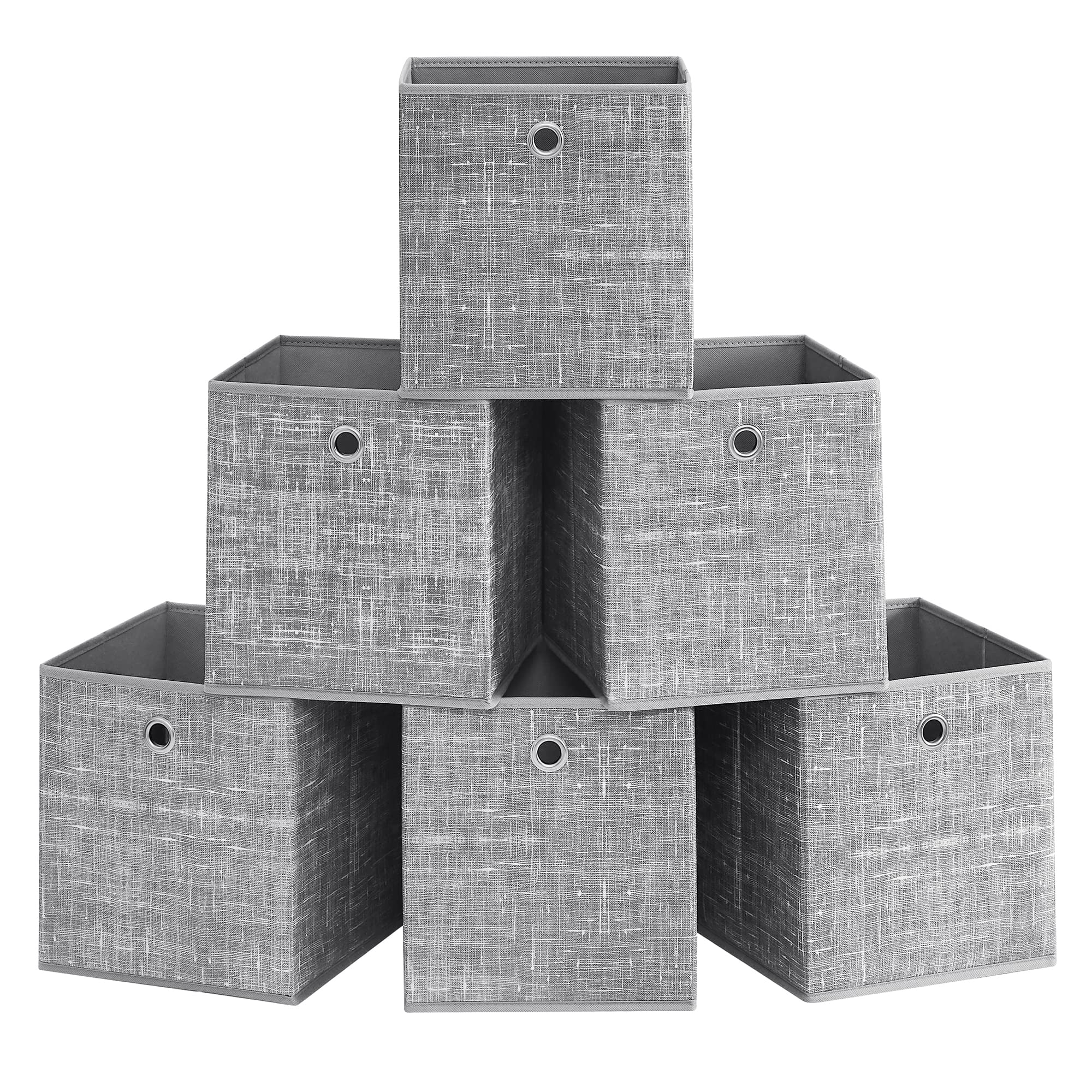 SONGMICS Storage Boxes, Set of 6 Non-Woven Fabric Boxes with Handles, 26 x 26 x 28 cm, Fit Cube Storage Unit, for Shelves, Foldable, Clothes Organisers, Heathered Grey RFB026G01