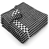 Fecido Classic Dark Kitchen Dish Towels with Hanging Loop - Heavy Duty Absorbent Dish Clothes - European Made 100% Cotton Tea Towels - Set of 4, Black