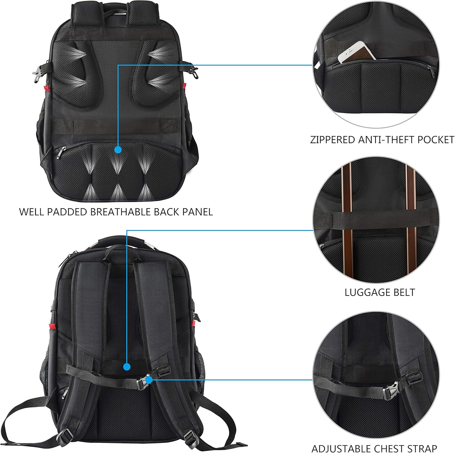 KROSER Travel Laptop Backpack 17.3 Inch XL Heavy Duty Computer Backpack with Hard Shell Saferoom RFID Pockets Water-Repellent Business College Daypack Stylish School Laptop Bag for Men/Women-Black: Computers & Accessories