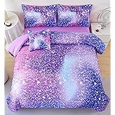 RYNGHIPY 6Pcs Girls Bedding Set Twin Size Purple Rainbow Comforter Set for Kids Teens Girls Glitter Bed in a Bag Lightweight Fluffy