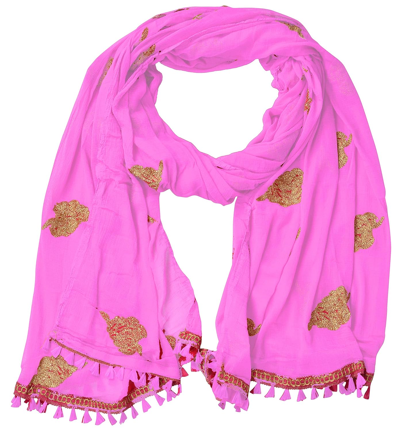 youthquake women's golden patti embroidered work chiffon dupatta with jaalar lace