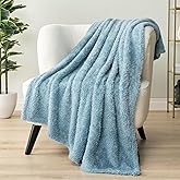 PAVILIA Sherpa Throw Blanket for Couch Sofa, Dusty Slate Blue Fluffy Warm Plush Blanket for Bed, Cozy Super Soft Lightweight Throw, Fuzzy Decorative Blanket, All Season Home, 50x60