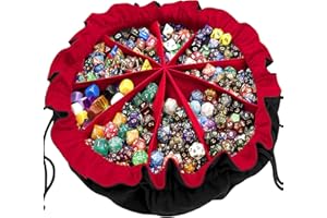 SIQUK Large Dice Bag with Pockets Drawstring Dice Bag DND Dice Storage Bag Big Capacity Dice Pouch for RPG MTG Table Games, Hold over 300 Dice (Black & Red)