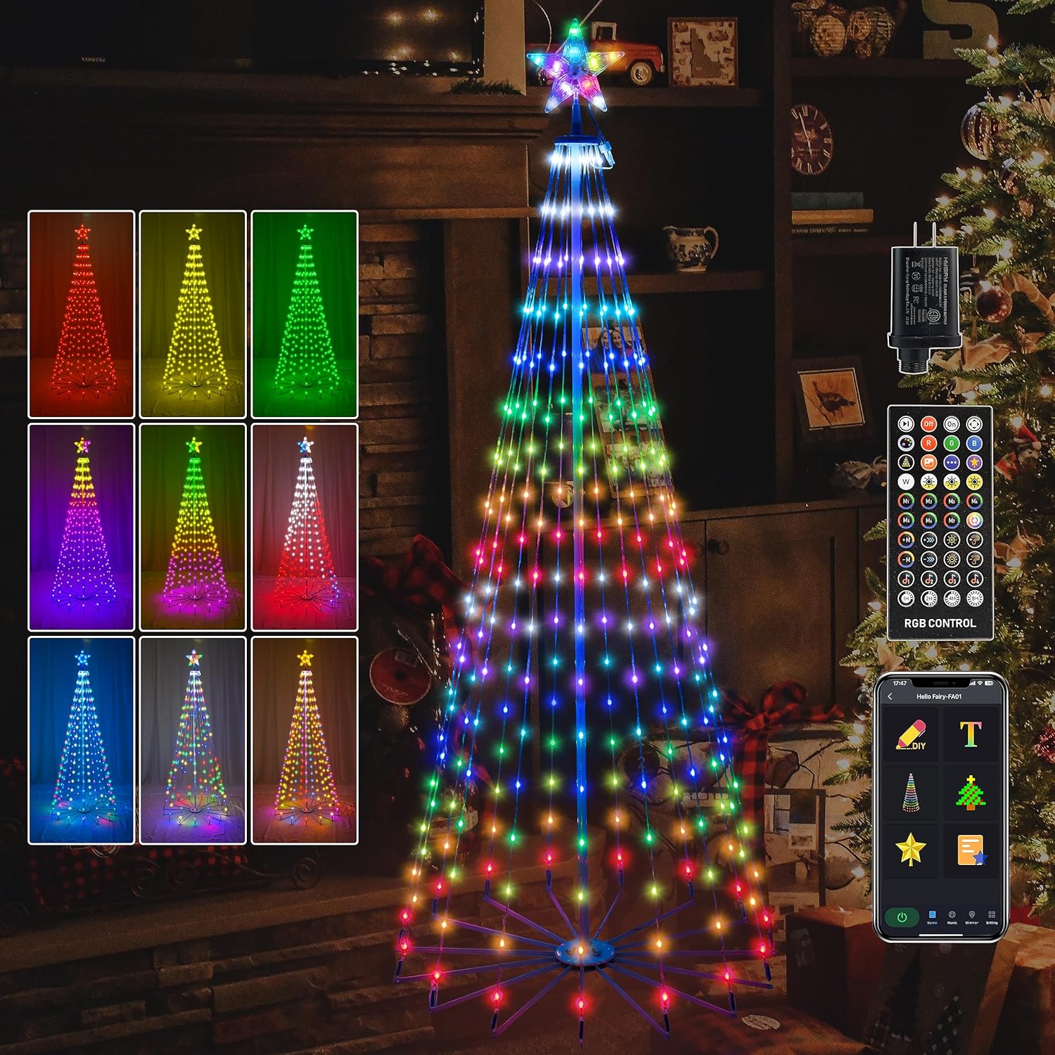 Tree Toppers - Holaurora Lighted Outdoor Christmas Tree, 6ft 265 LED Artificial Tree with Star Tree Topper, Music Sync Fairy Lights, LED Light Show, APP and Remote Control, Perfect for Outdoor Christmas Decorations